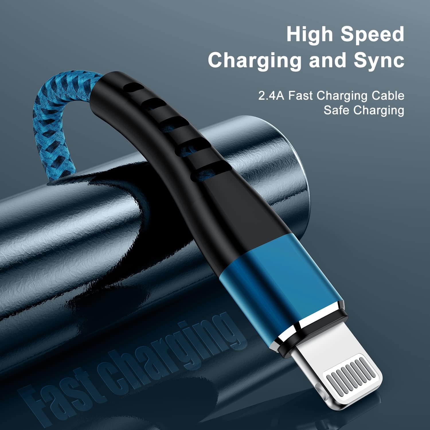 Apple MFI Certified 3 Pack Iphone Charger 3Ft,  Long Lightning Cable Strong Nylon Braided Charging Cable 3 Foot, Fast Iphone USB Cord for Apple Iphone11/ X/Xs/Xr/8/7/6/5S/Se/Ipad Mini Air（Blue）