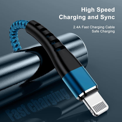 Apple MFI Certified 3 Pack Iphone Charger 3Ft,  Long Lightning Cable Strong Nylon Braided Charging Cable 3 Foot, Fast Iphone USB Cord for Apple Iphone11/ X/Xs/Xr/8/7/6/5S/Se/Ipad Mini Air（Blue）