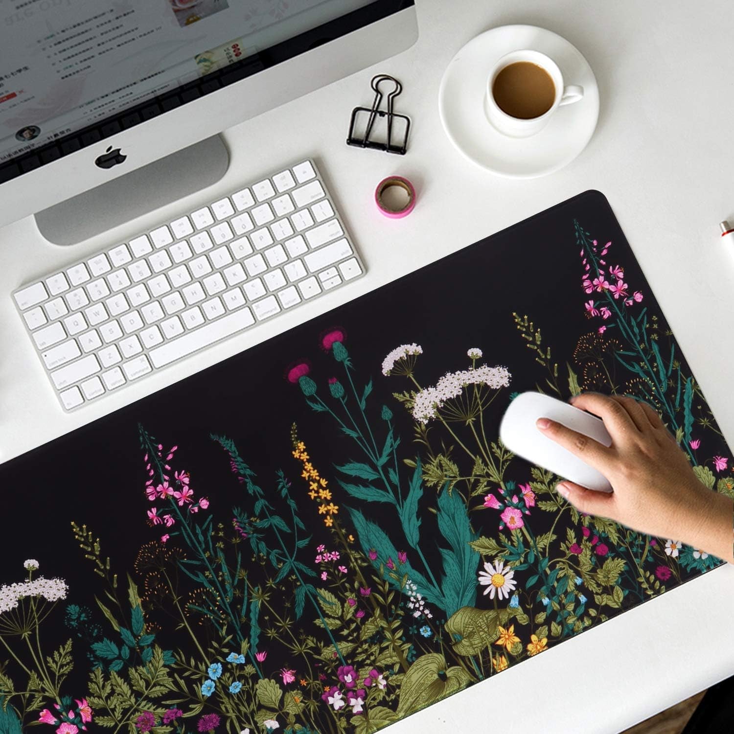 Extended Gaming Mouse Pad (35.4X15.7 In), Large Stable Rubber Base Mousepad with Stitched Edges, Keyboard Mouse Mat Desk Pad for Work, Game, Office, Home - Weeds