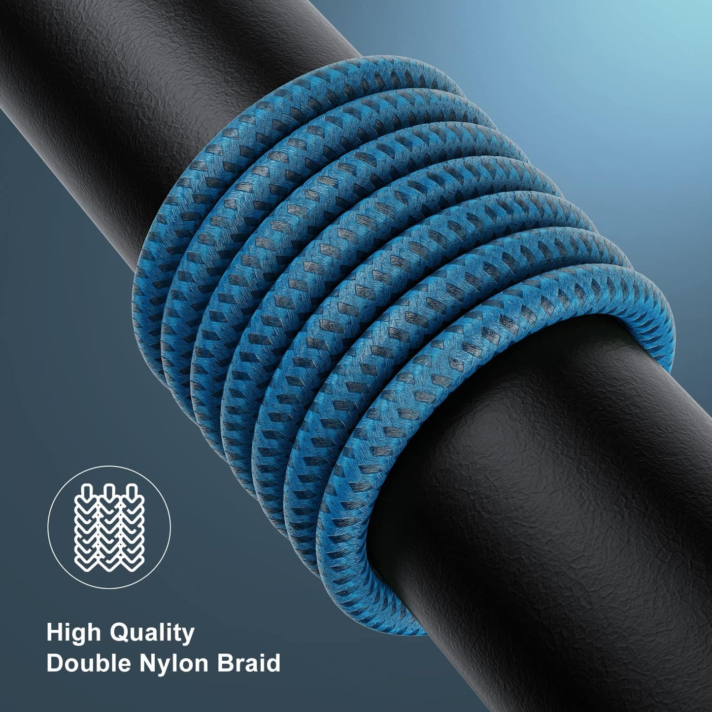 Apple MFI Certified 3 Pack Iphone Charger 3Ft,  Long Lightning Cable Strong Nylon Braided Charging Cable 3 Foot, Fast Iphone USB Cord for Apple Iphone11/ X/Xs/Xr/8/7/6/5S/Se/Ipad Mini Air（Blue）
