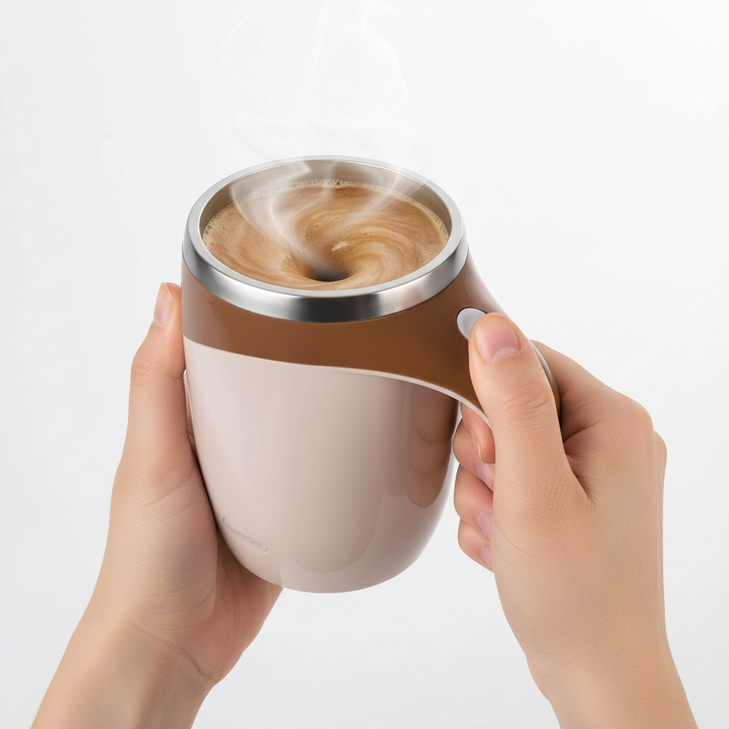 Self-Stirring Mug in use